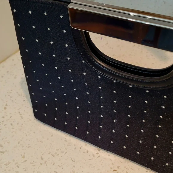 White House Black Market Black Polka Dot Clutch with Silver Handle – Elegant Eve - Picture 5 of 5